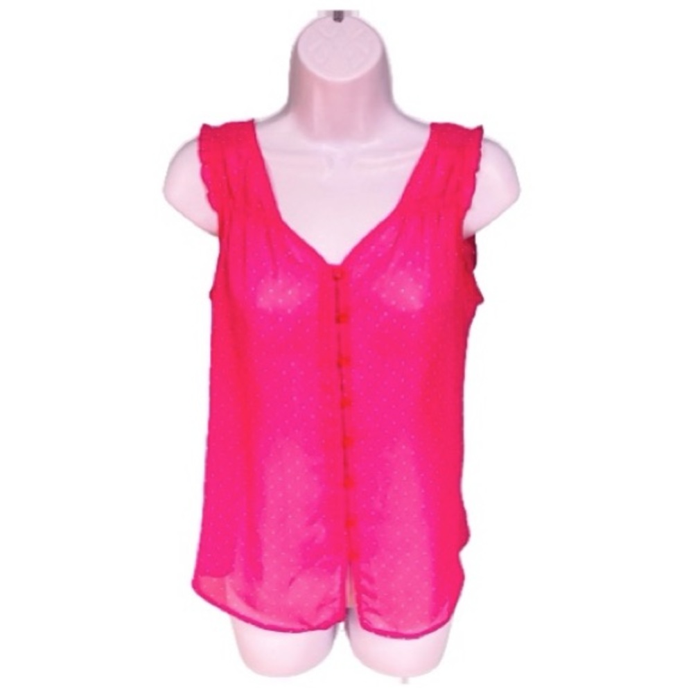 Gap Pink & White Polka Dot Sheer Sleeveless Top Womens Size XS
